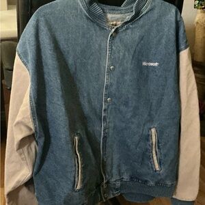 Microsoft Denim-Style Bomber Jacket in Blue with Cream Sleeves xL